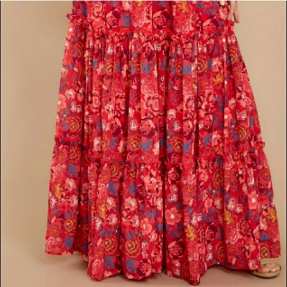 AURA Red Floral Print Maxi Dress - S - Picture 8 of 9